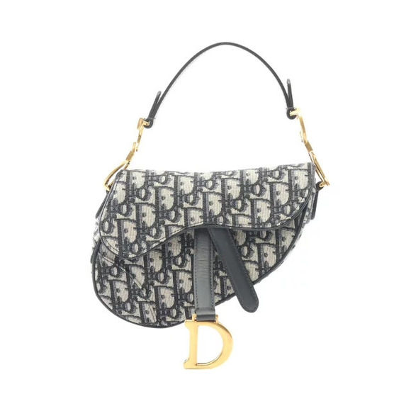 Dior Handbags - Dior Saddle Bag Oblique Jacquard Handbag Canvas Leather Ivory White Navy Blue
